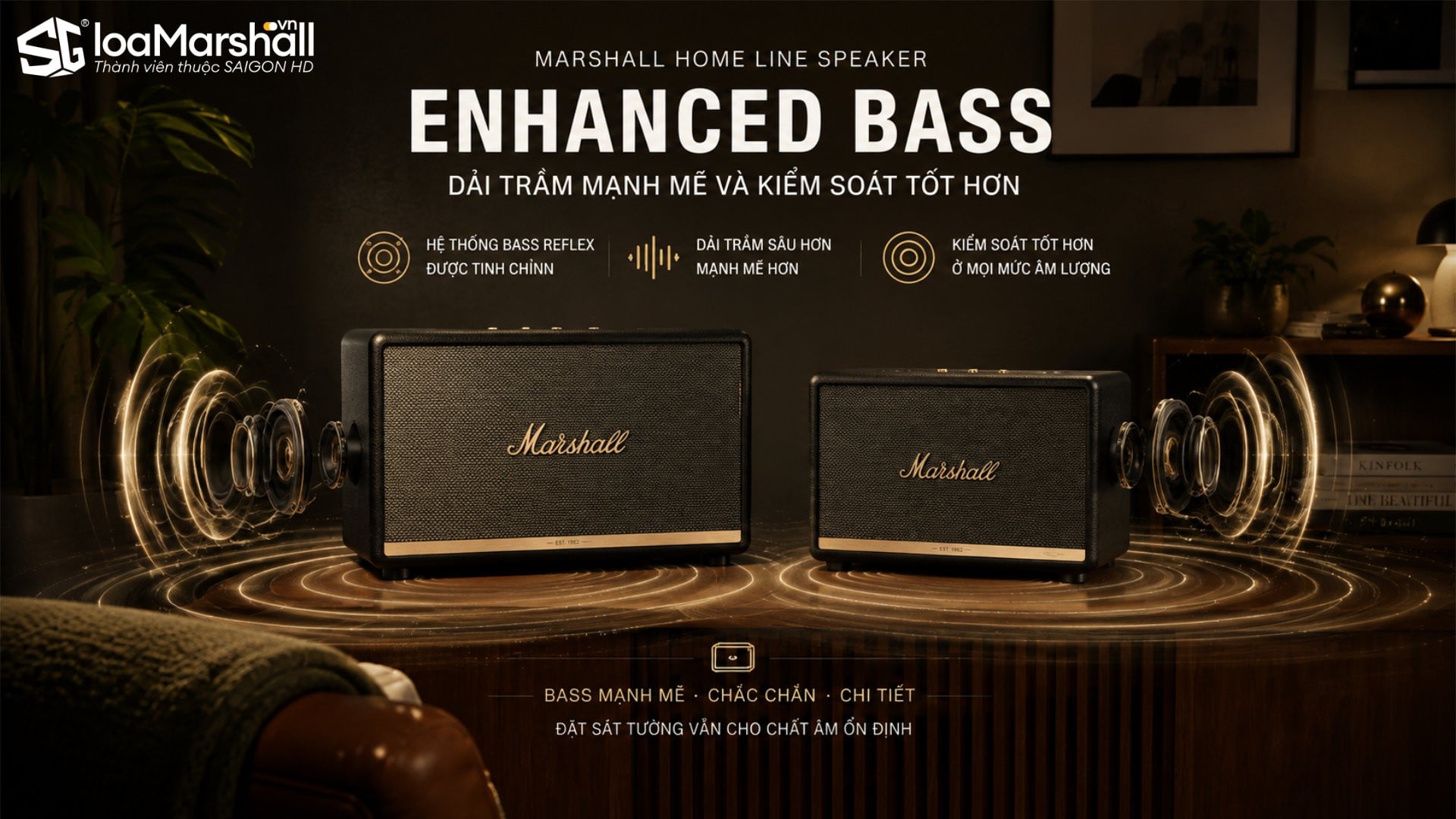 Công nghệ tăng cường âm trầm Enhanced Bass trên loa Bluetooth để bàn Marshall Acton 4 và Stanmore 4
