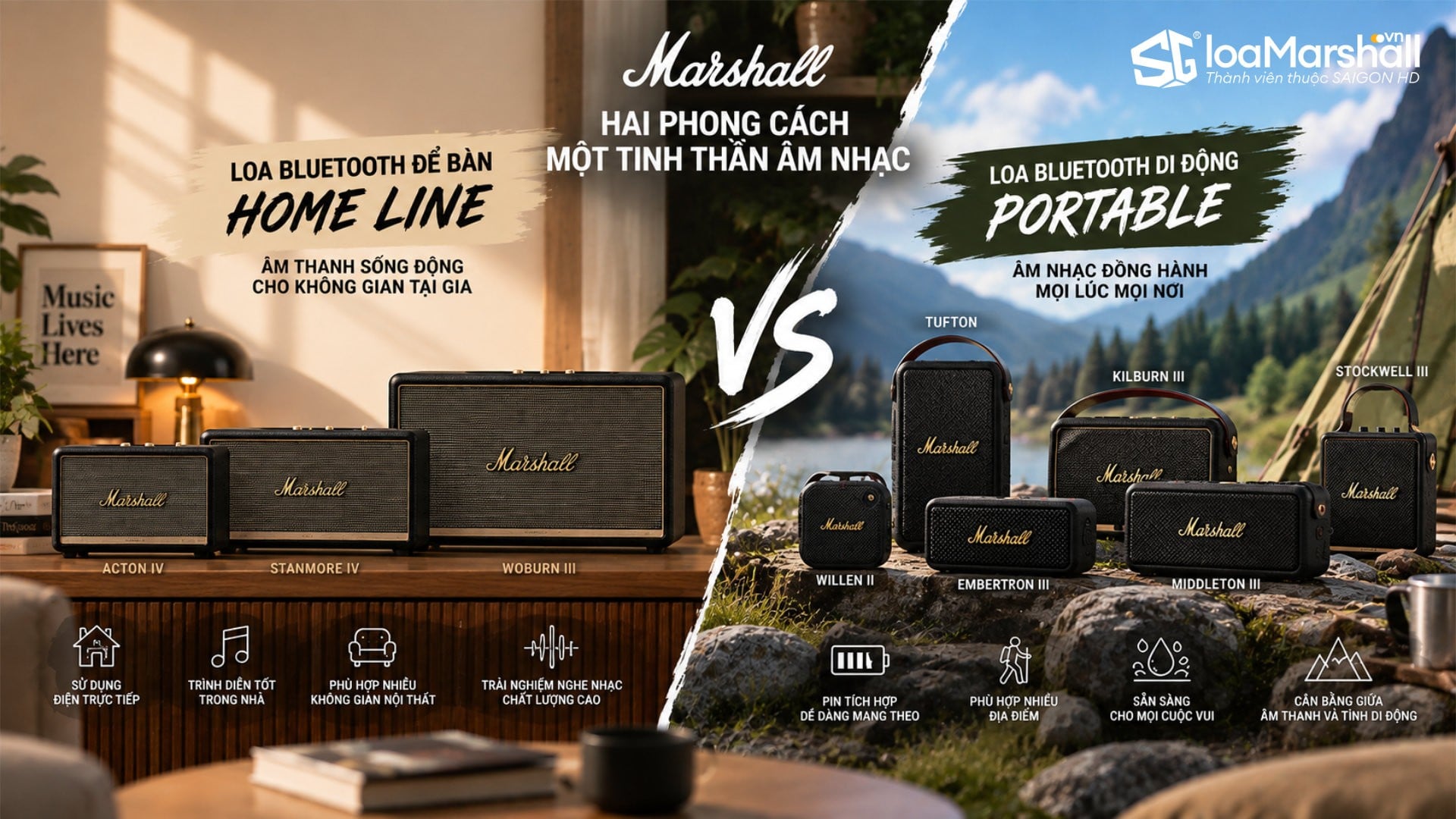 So sánh loa Bluetooth di động và loa Bluetooth để bàn cố định Marshall