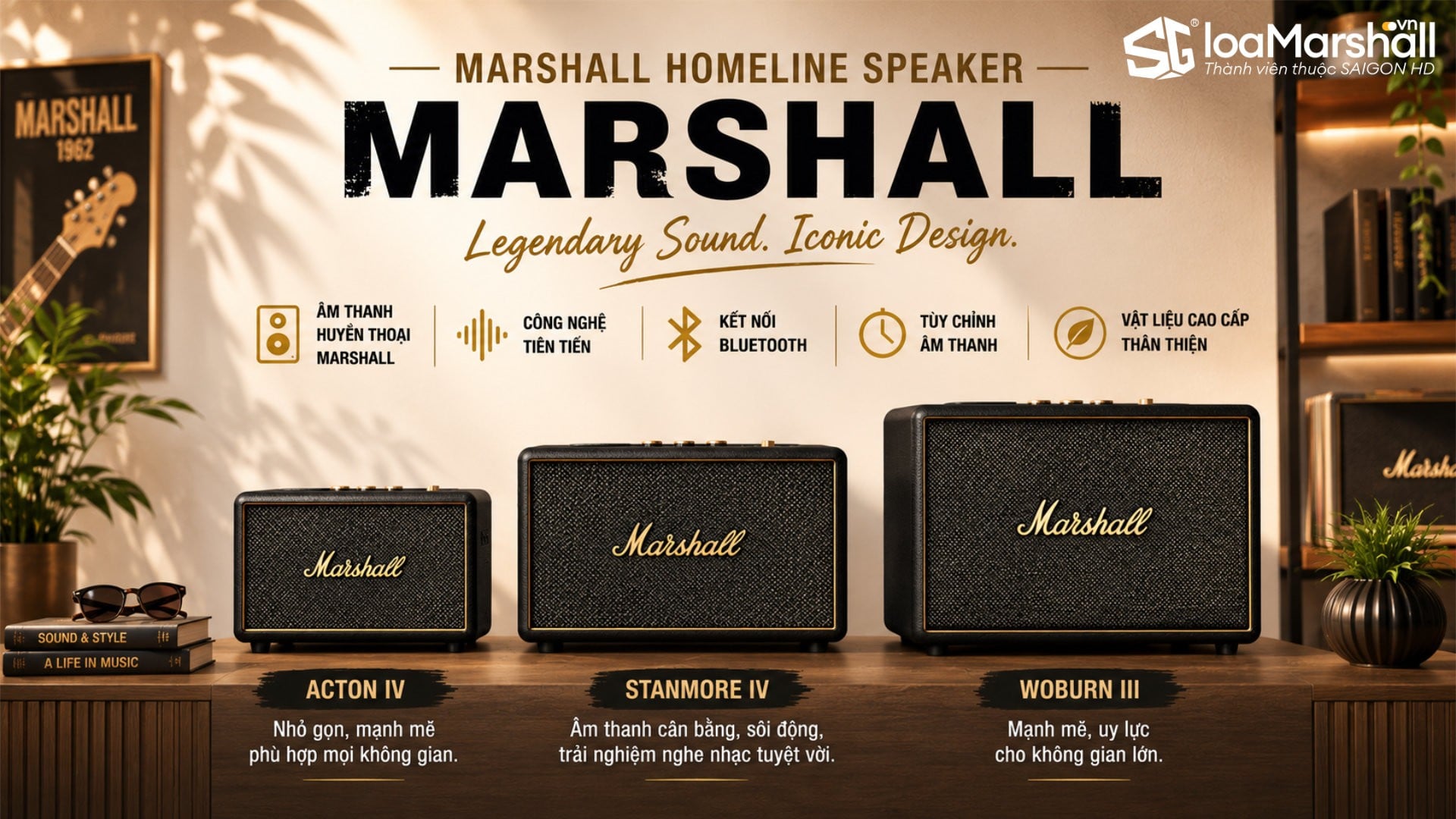 Marshall Homeline Speaker - Dòng loa Bluetooth để bàn Marshall với Acton IV, Stanmore IV và Woburn III
