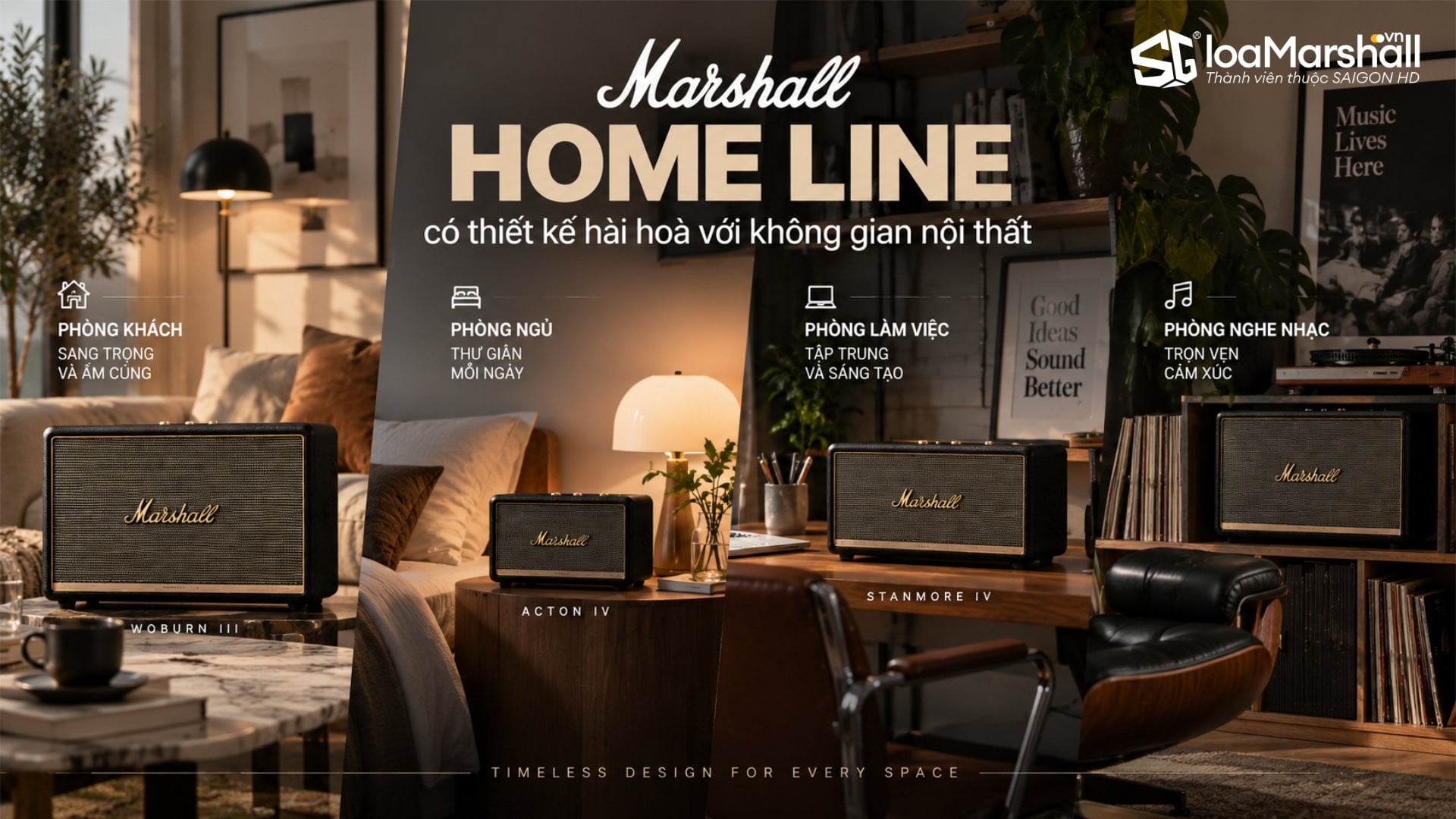 Loa Bluetooth để bàn Marshall có thiết kế hài hoà với không gian nội thất