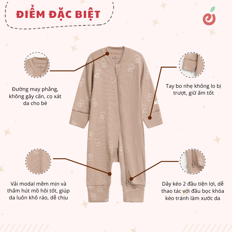 bodysuit liền thân dài tay khóa kéo 2 đầu Mamacheri