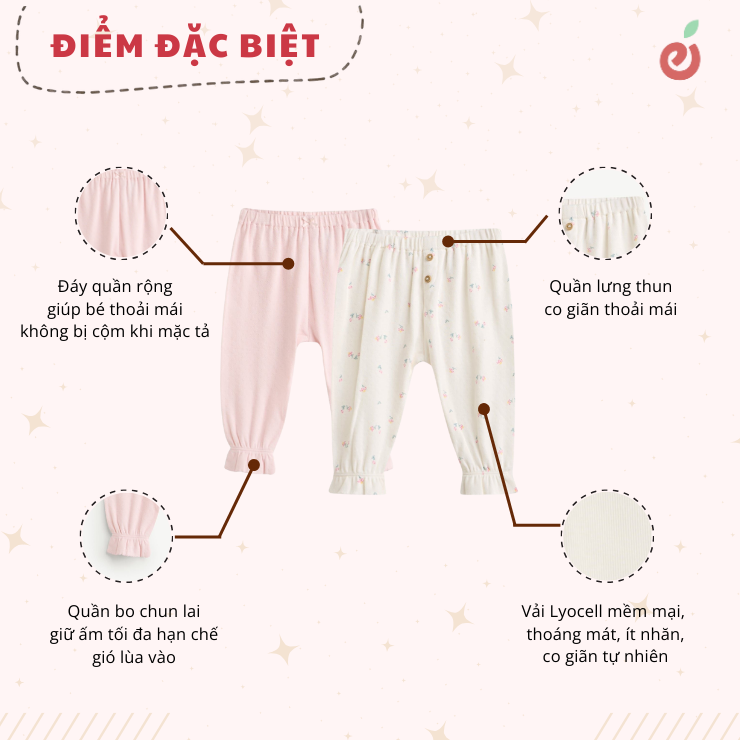 combo 2 quần bé gái sơ sinh Mamacheri bo chun