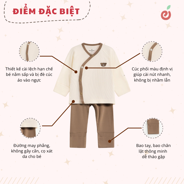 Bộ dài tay unisex sơ sinh phối màu có tất tiện lợi Mamacheri