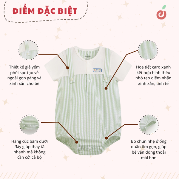Bộ liền (Bodysuit) tay ngắn bé trai họa tiết xanh bơ dễ thương