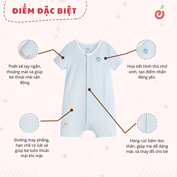Bộ liền cộc ngắn tay dáng rộng bé trai màu xanh da trời