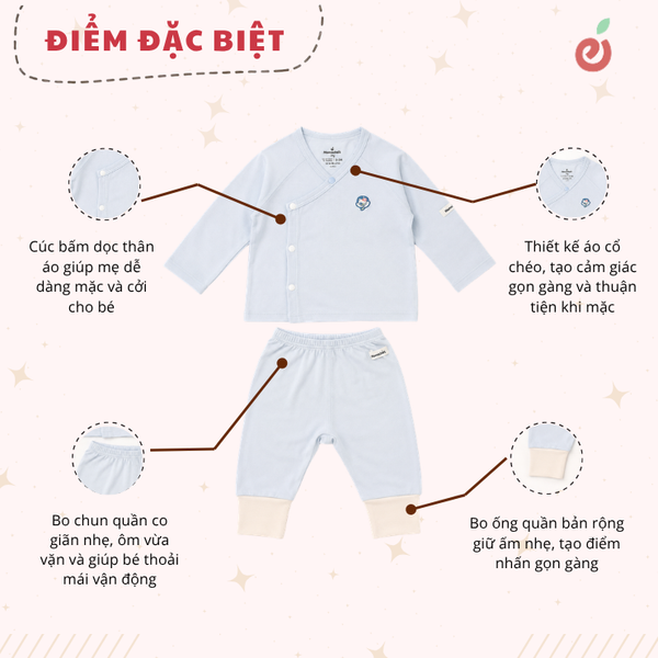 Bộ dài tay có tất cài lệch bé trai xanh blue
