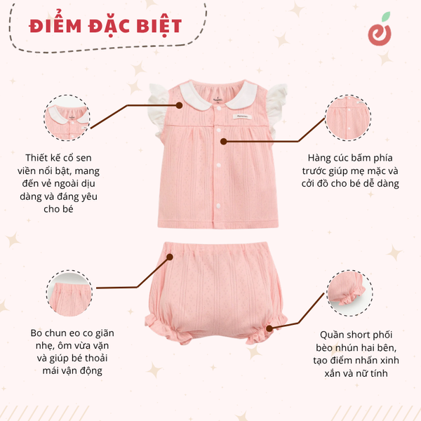 Bộ ngắn tay cài thẳng bé gái tay bèo cánh tiên xinh xắn