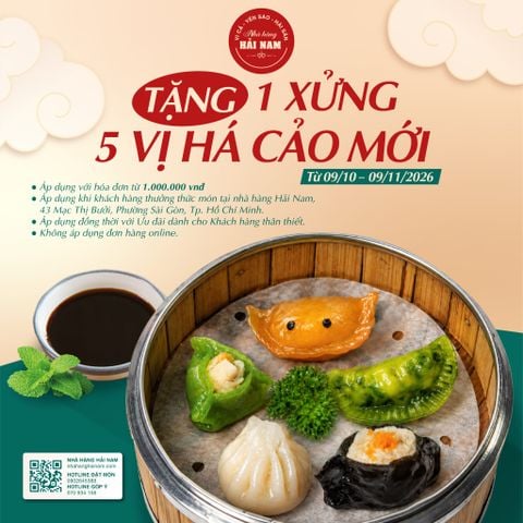 TẶNG 1 XỬNG 5 MÓN HÁ CẢO MỚI KHI HÓA ĐƠN TỪ 1.000.000 VNĐ