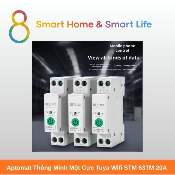 Aptomat Thông Minh một cực Tuya Wifi 20A - 8Matter - SmartHome
