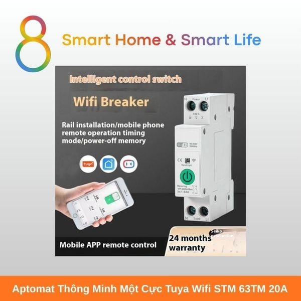Aptomat Thông Minh một cực Tuya Wifi 20A - 8Matter - SmartHome