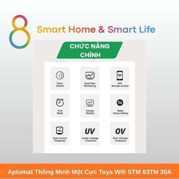 Aptomat Thông Minh một cực Tuya Wifi 30A - 8Matter - SmartHome