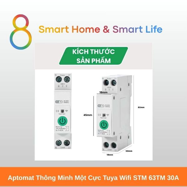 Aptomat Thông Minh một cực Tuya Wifi 30A - 8Matter - SmartHome