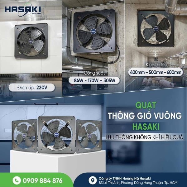 Quạt Thông Gió Vuông Công Nghiệp Hasaki