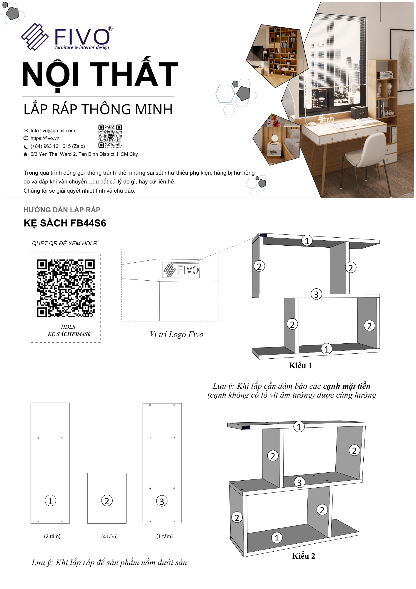 Hướng Dẫn Lắp Ráp Kệ Sách Treo Tường FB44 - Ngang 60cm, FIVO
