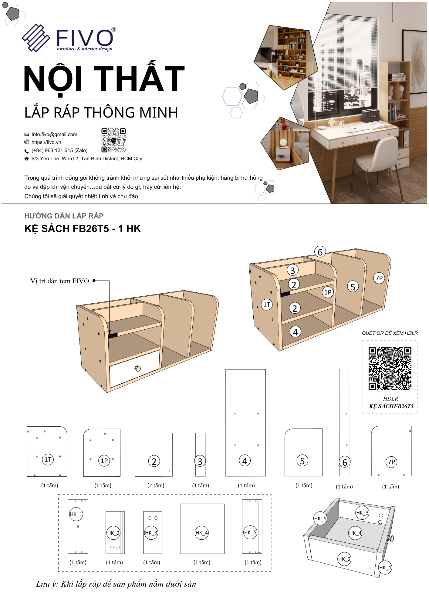 Hướng dẫn lắp ráp Kệ Sách Để Bàn FB26 Ngang 56cm, 1 Hộc FIVO