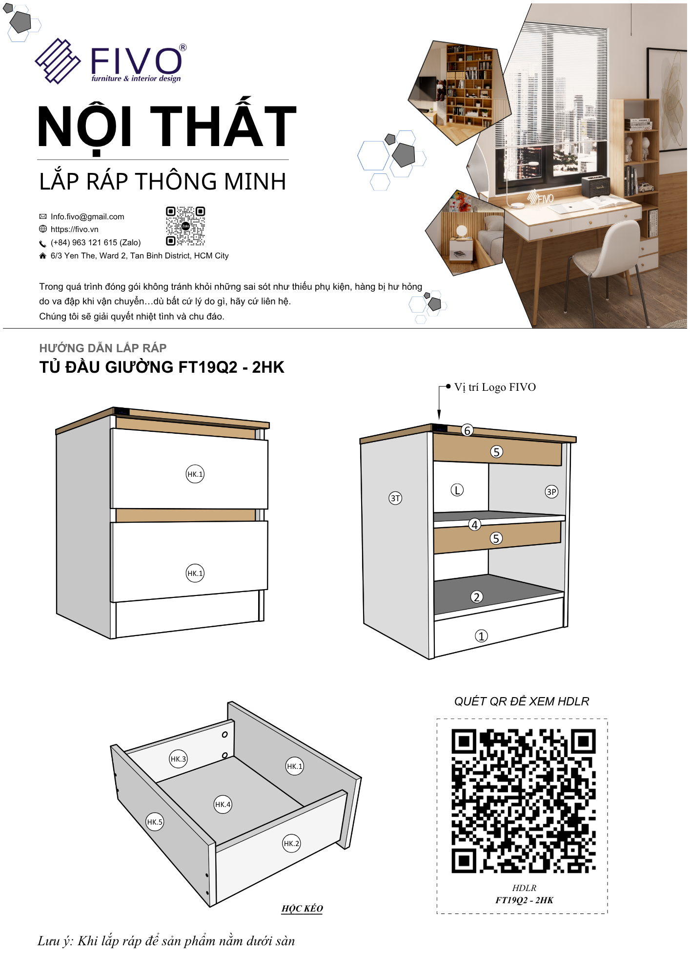 Hướng dẫn lắp ráp Tủ Đầu Giường FT19, 2 Hộc FIVO