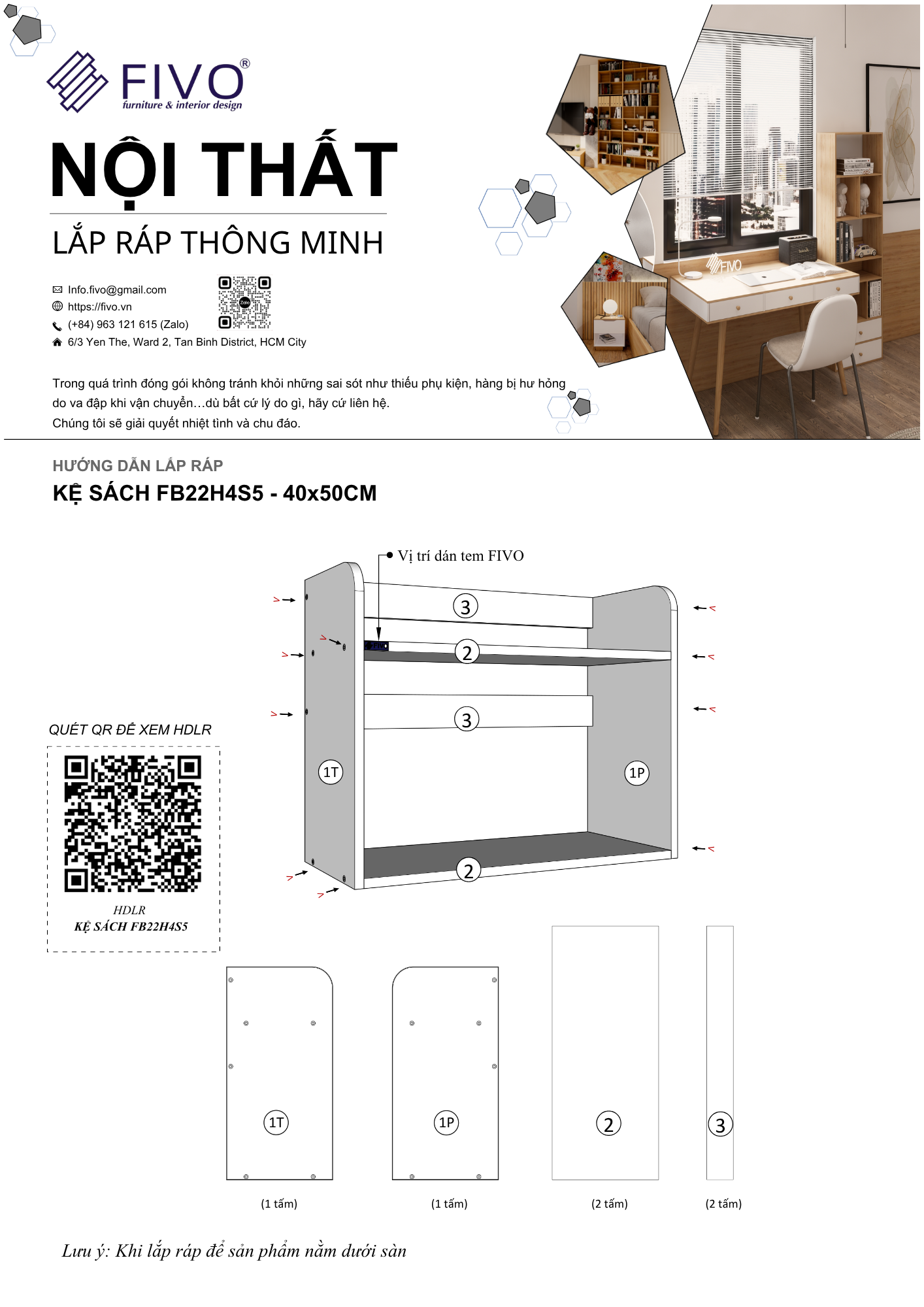 Hướng dẫn lắp ráp Kệ Sách Để Bàn FB22, 2 Tầng, Ngang 50cm FIVO