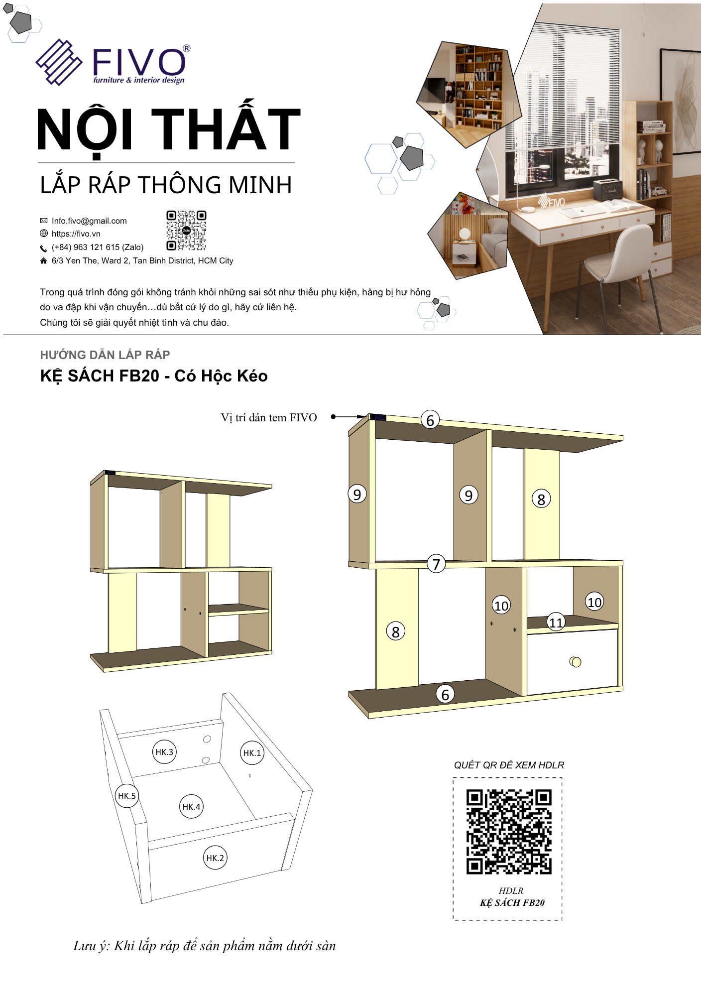 Hướng dẫn lắp ráp Kệ Sách Để Sàn FB20 , Có Hộc FIVO