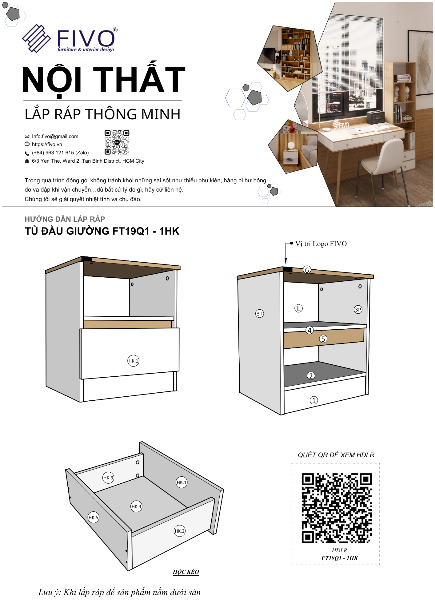 Hướng dẫn lắp ráp Tủ Đầu Giường FT18, 1 Hộc FIVO