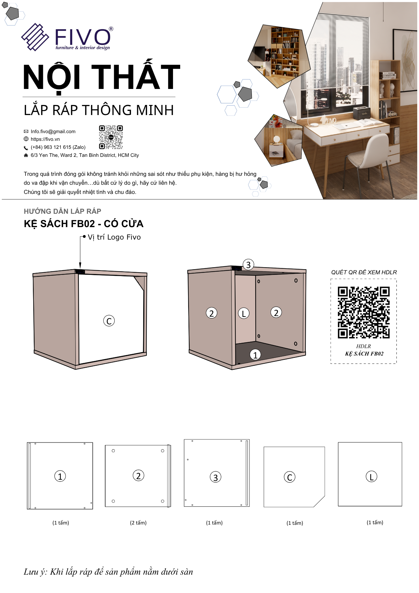 Hướng dẫn lắp ráp Kệ Sách Tổ Ong FB02, Có Cửa FIVO