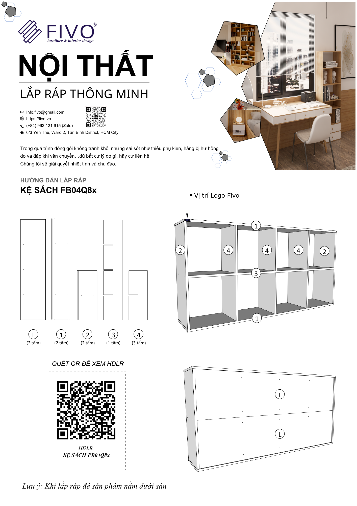 Hướng dẫn lắp ráp Kệ Sách Tổ Ong FB04, 8 Ô FIVO
