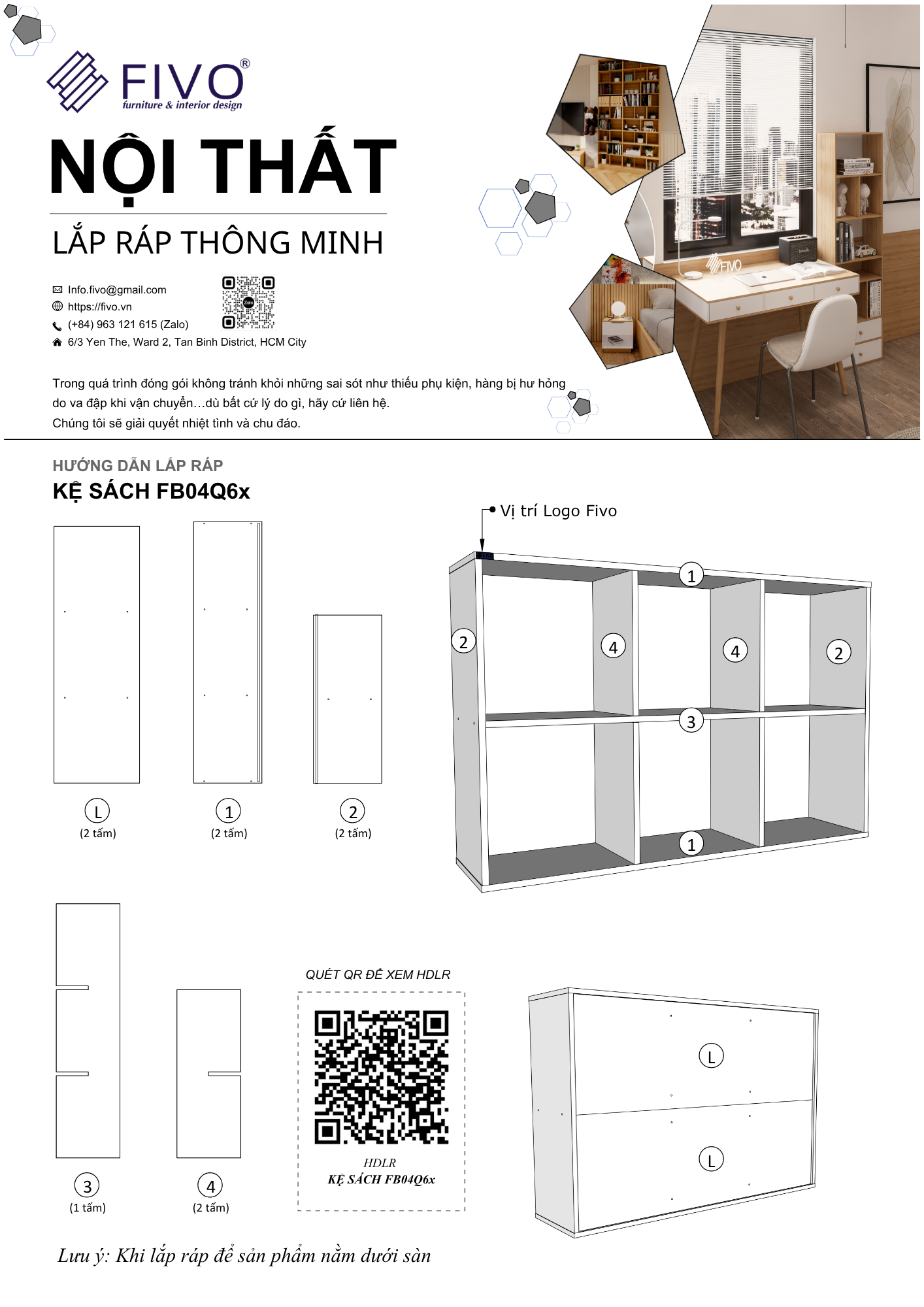 Hướng dẫn lắp ráp Kệ Sách Tổ Ong FB04, 8 Ô FIVO