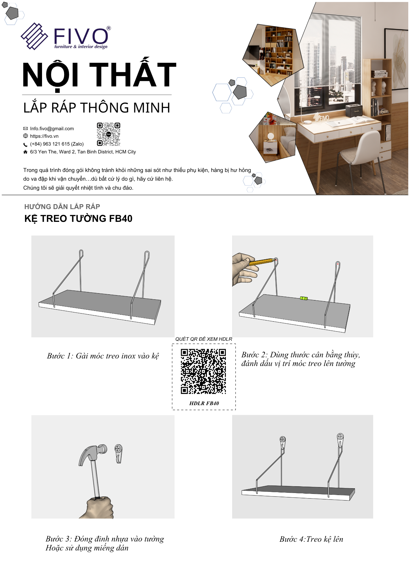Hướng dẫn lắp ráp Kệ Sách Để Bàn FB40 FIVO