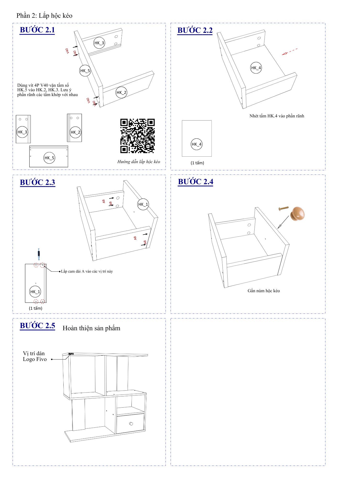 Hướng dẫn lắp ráp Kệ Sách Để Sàn FB20 , Có Hộc FIVO