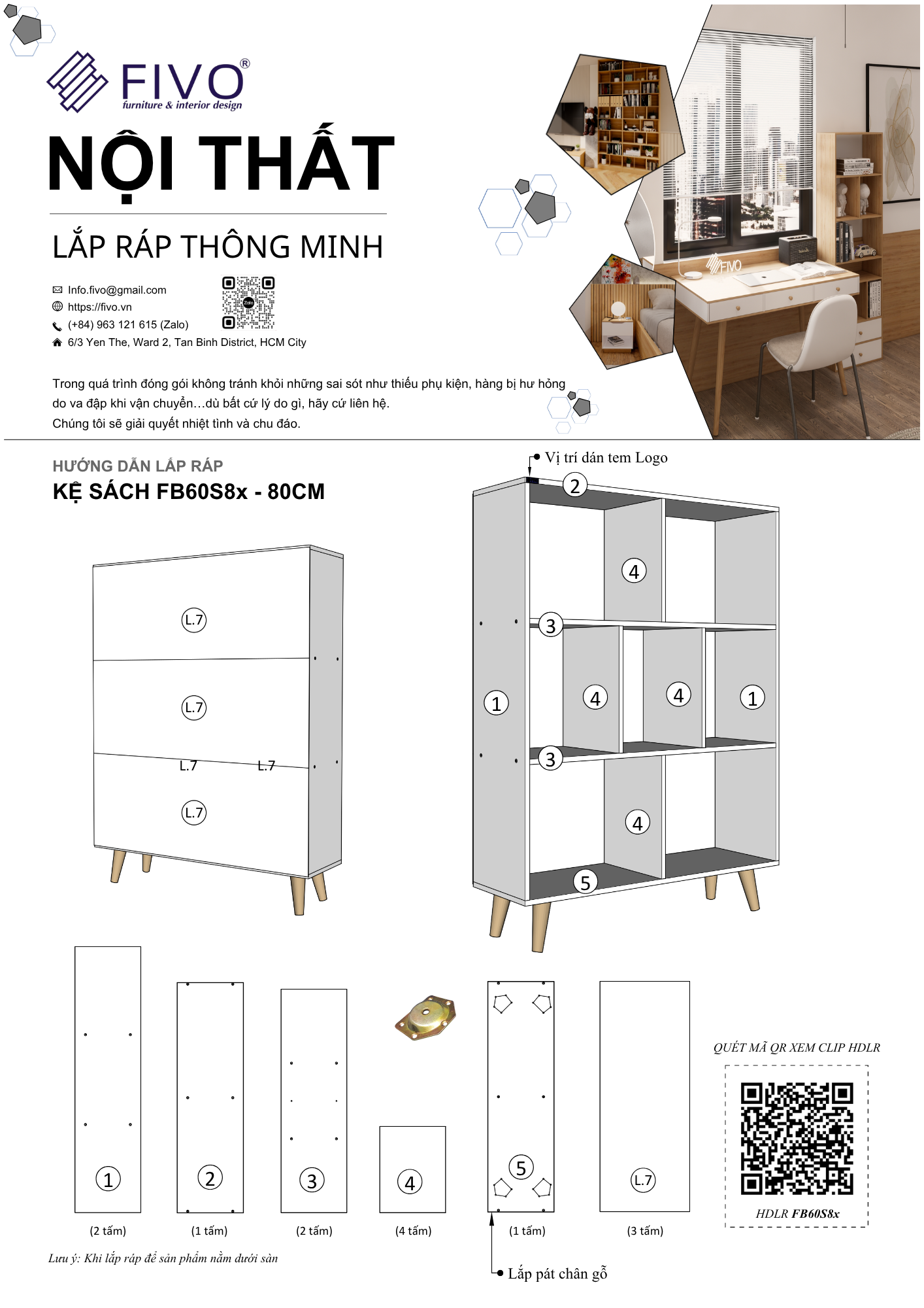 Hướng Dẫn Lắp Ráp Kệ Sách FB60 FIVO 80cm