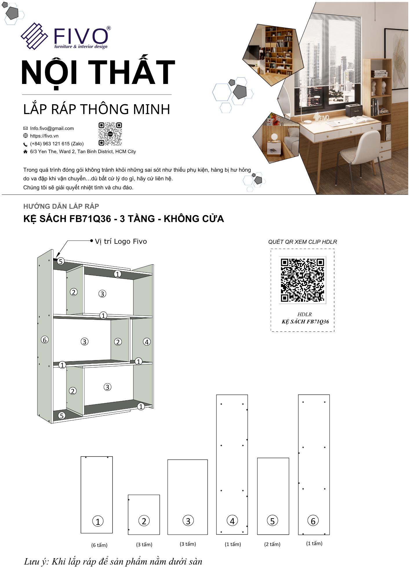 Hướng dẫn lắp ráp Kệ Sách Cho Bé FB71 3 Tầng Ngang 60cm Không Cửa FIVO