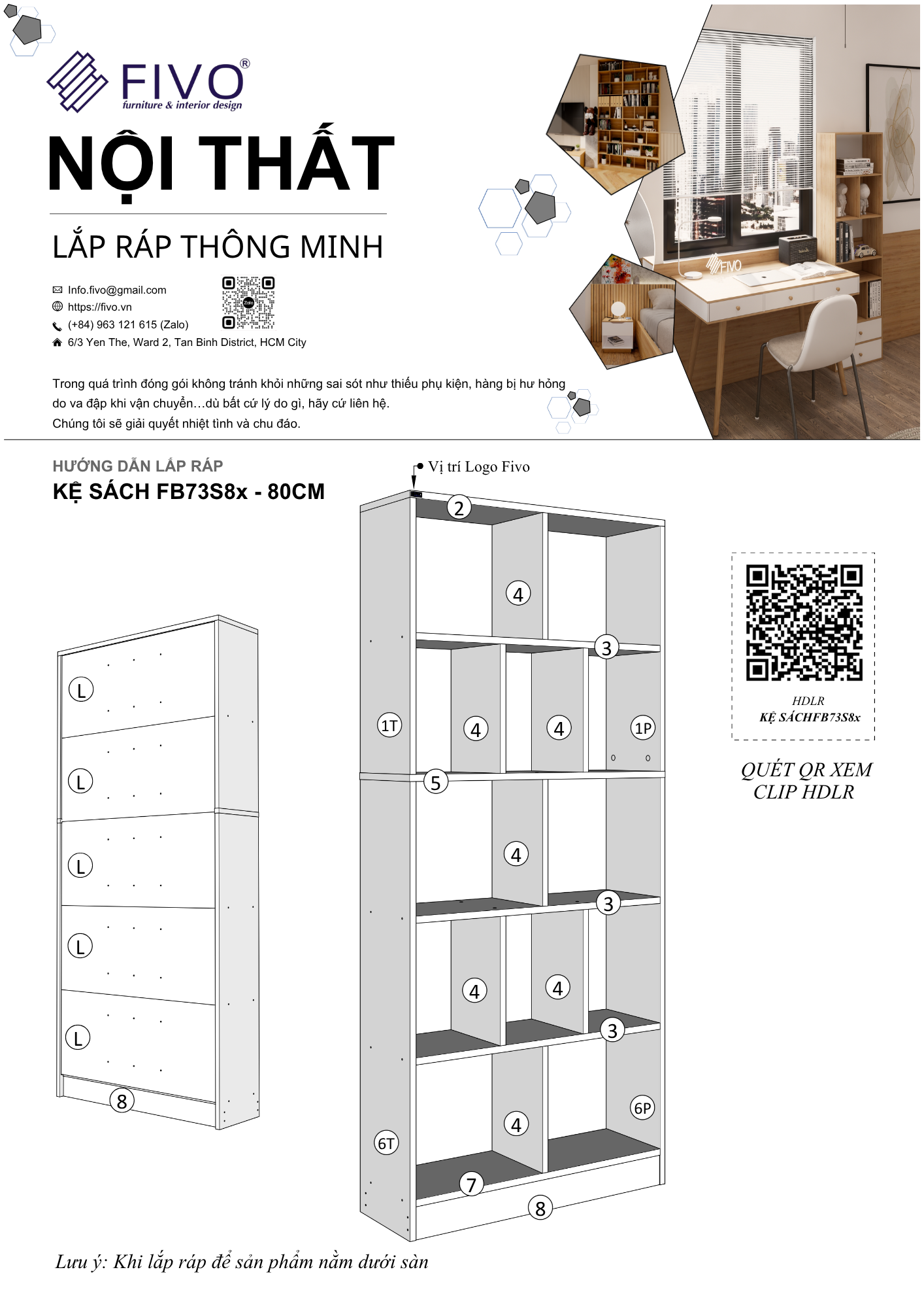 Hướng Dẫn Lắp Ráp Kệ Sách FB73 FIVO 80cm