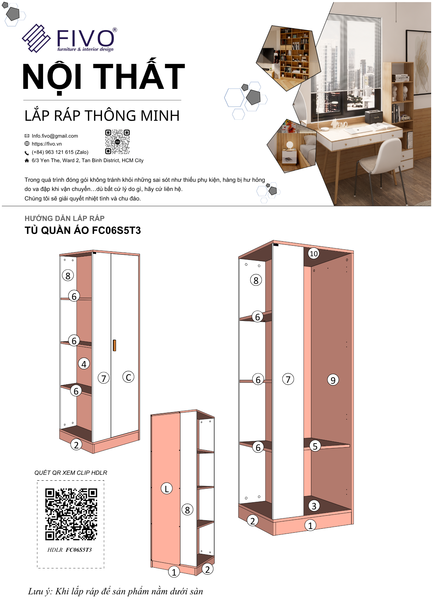 Hướng Dẫn Lắp Ráp Tủ Quần Áo Gỗ FC06 FIVO Đồ Treo Một Cửa