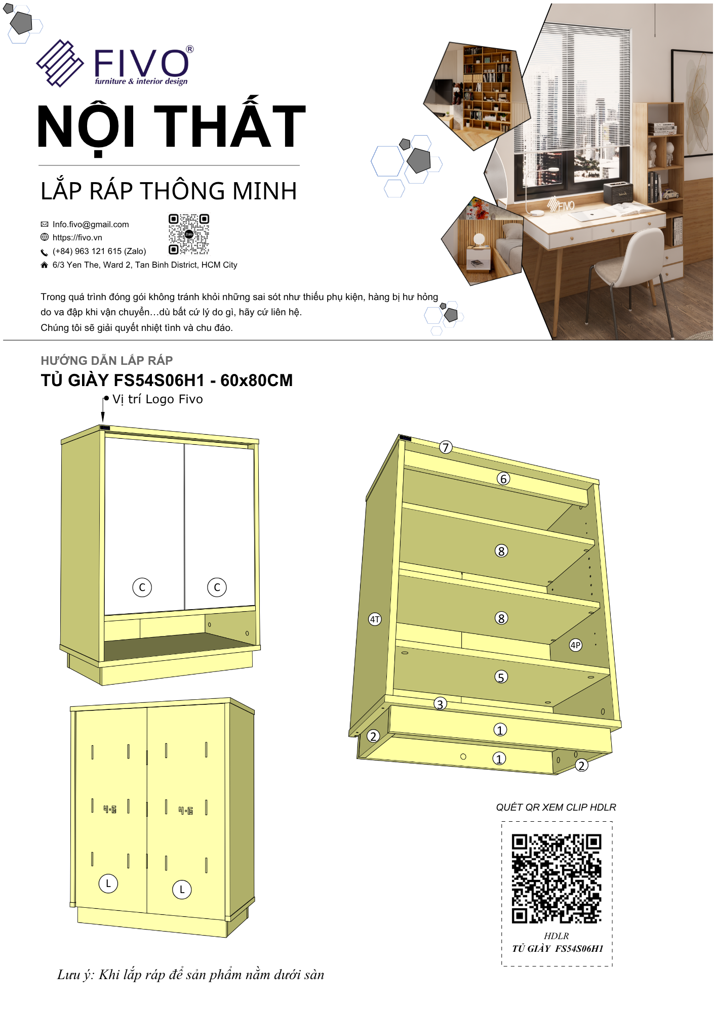 Hướng Dẫn Lắp Ráp Tủ Giày FS54 FIVO Ngang 60 cm, Cao 80cm
