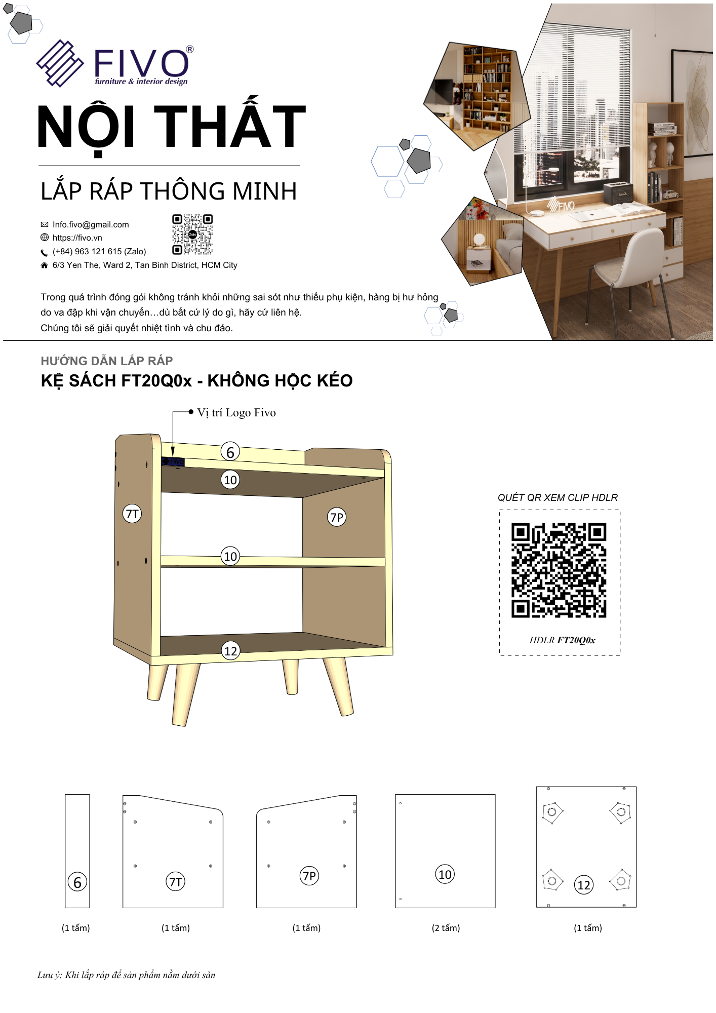 Hướng Dẫn Lắp Ráp Tủ Đầu Giường Gỗ Không Hộc FT20 FIVO