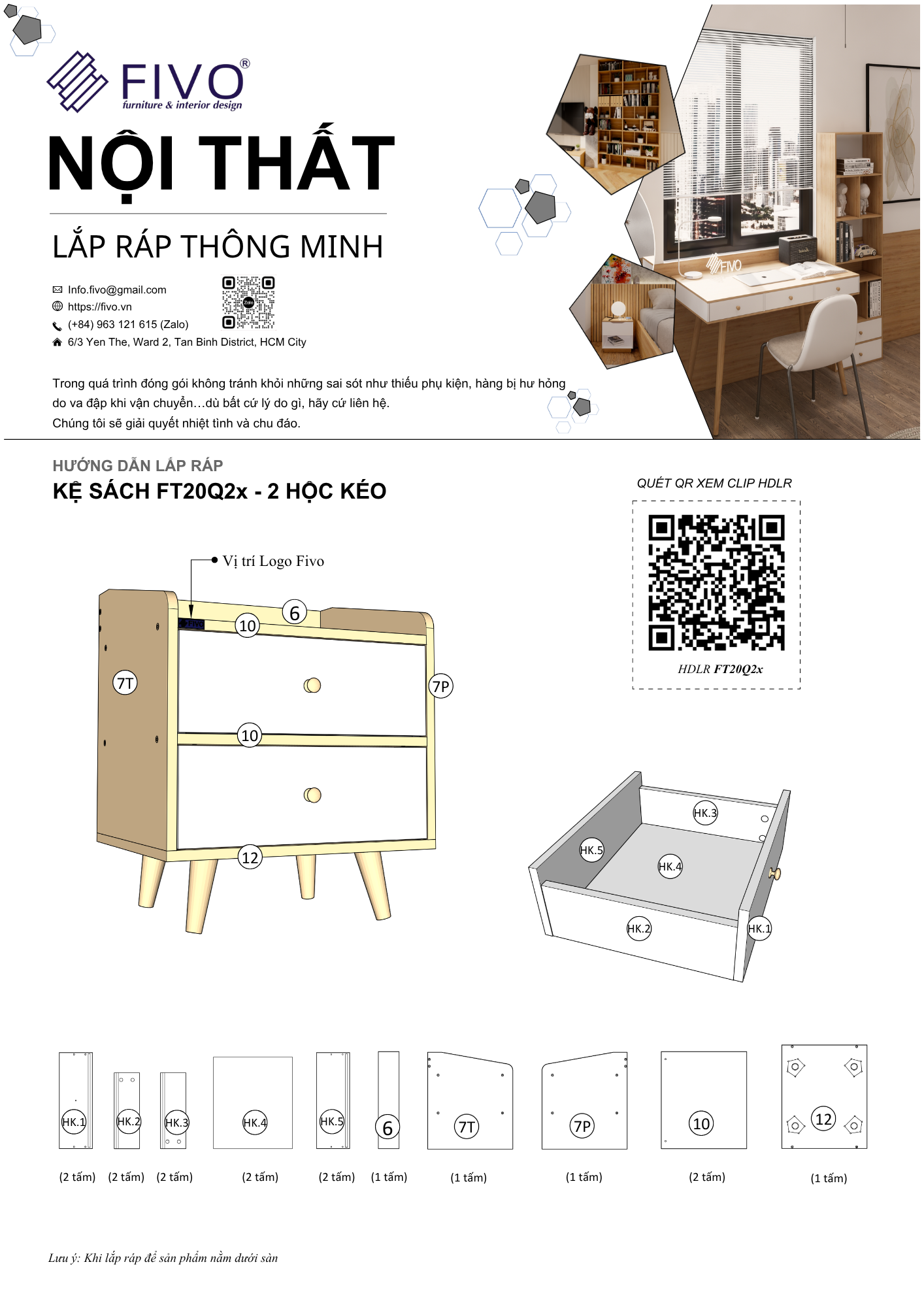 Hướng Dẫn Lắp Ráp Tủ Đầu Giường Hai Hộc FT20 FIVO