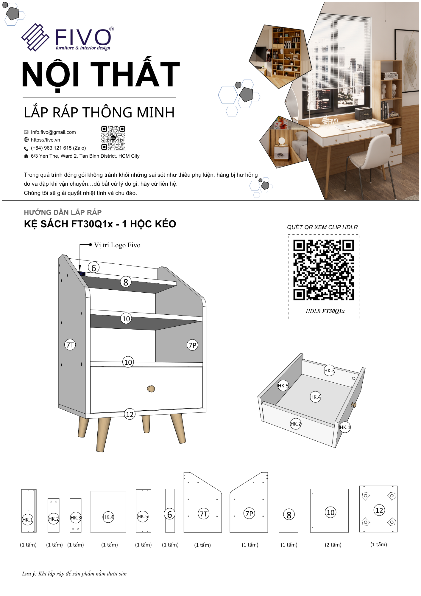 Hướng Dẫn Lắp Ráp Tủ Đầu Giường Gỗ Một Hộc FT30 FIVO
