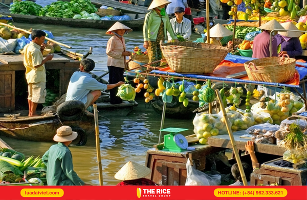 Du khách có thể mua trái cây từ các ghe tại chợ nổi Cái Răng