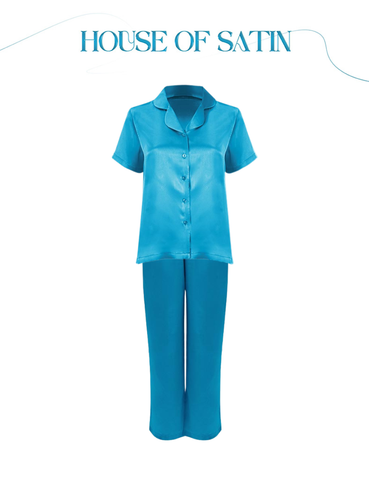 Đồ bộ mặc nhà nữ iBasic lụa satin áo tay ngắn quần dài – HOMW057