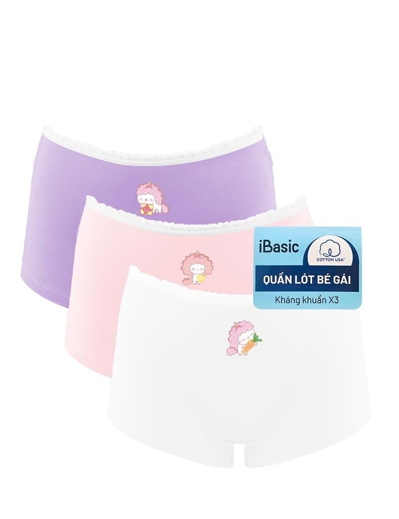Hộp 3 quần lót bé gái iBasic cotton USA kháng khuẩn boyshort hoạ tiết - PANG020