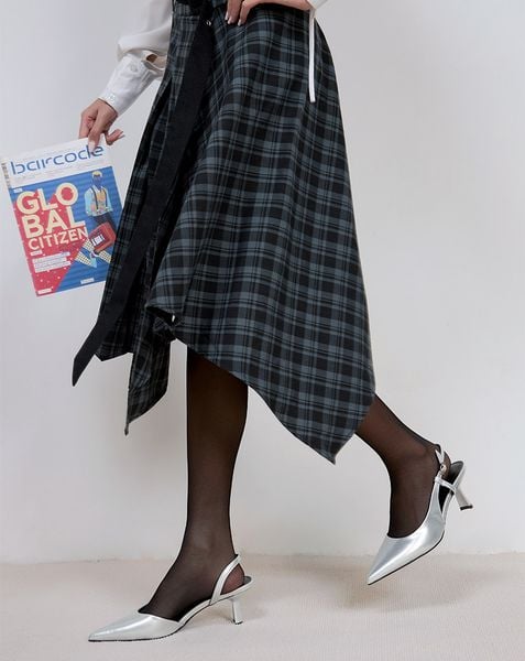Giày Cao Gót Slingback Phối Liệu Bóng