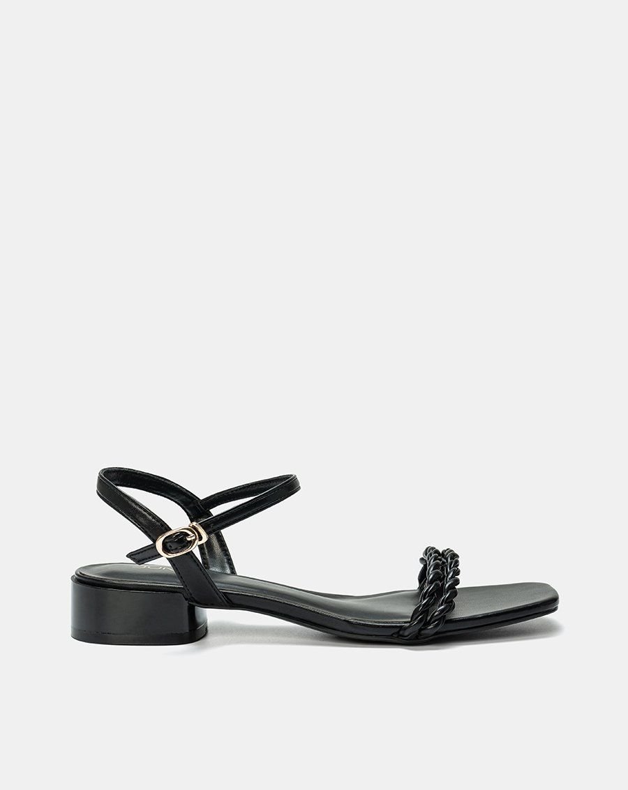 Giày Sandal Gót Thấp Phối Hai Quai Xoắn