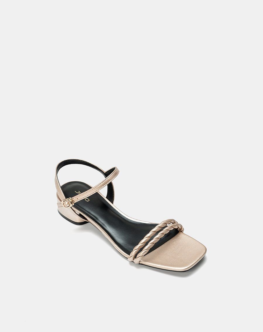 Giày Sandal Gót Thấp Phối Hai Quai Xoắn