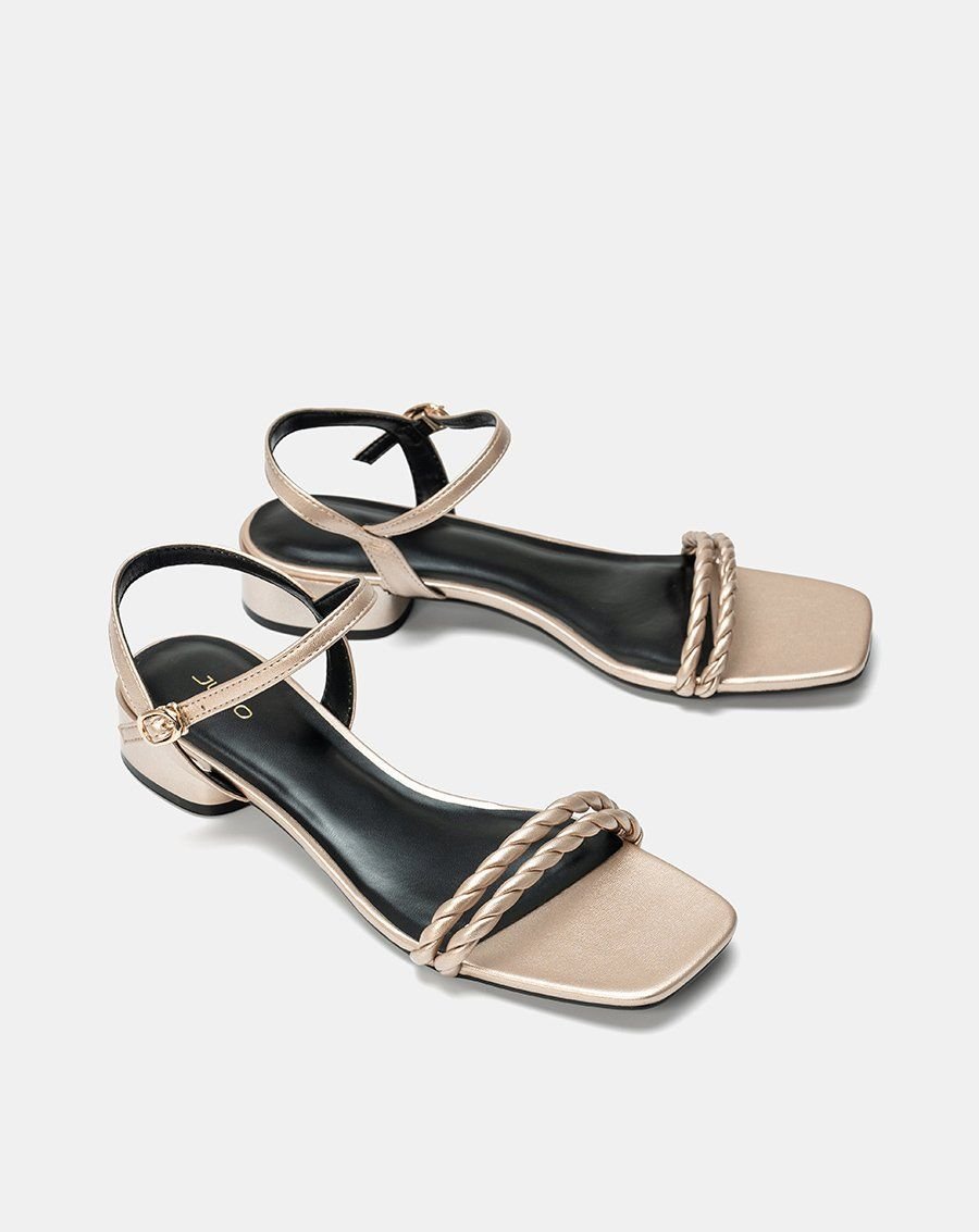 Giày Sandal Gót Thấp Phối Hai Quai Xoắn