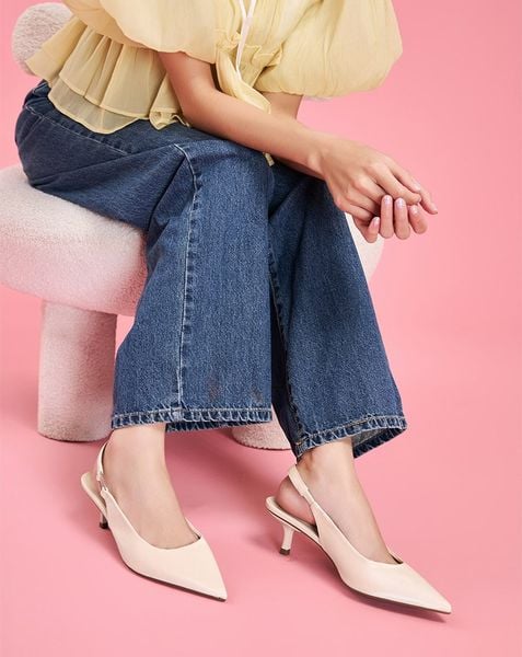 Giày Cao Gót Slingback Phối Khóa Trang Trí
