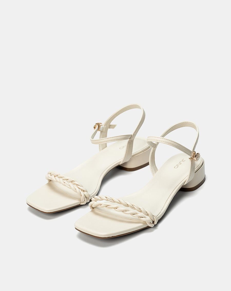 Giày Sandal Gót Thấp Phối Hai Quai Xoắn