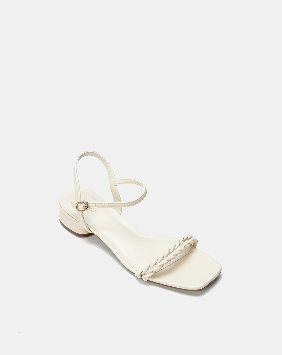 Giày Sandal Gót Thấp Phối Hai Quai Xoắn