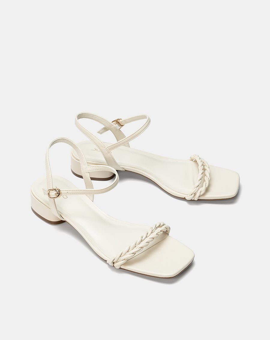 Giày Sandal Gót Thấp Phối Hai Quai Xoắn