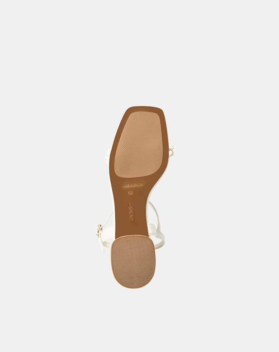 Giày Sandal Gót Thấp Phối Hai Quai Xoắn