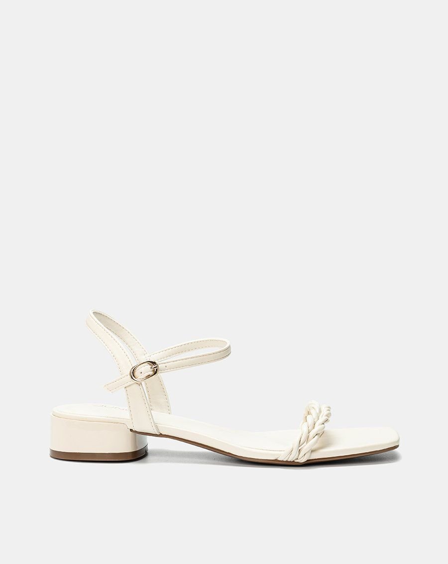 Giày Sandal Gót Thấp Phối Hai Quai Xoắn