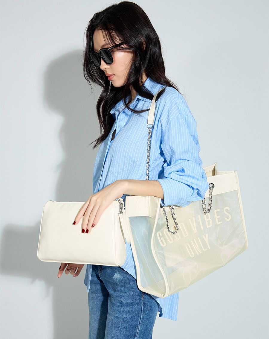 Túi Xách Lớn Tote Bag Phối Lưới Xuyên Thấu